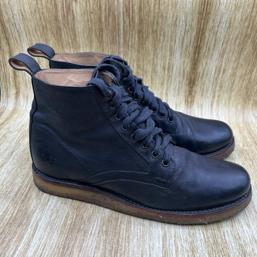 Frye Phillip Crepe Boots Men's Size 9 M Black Leather Ankle Boots Shoes